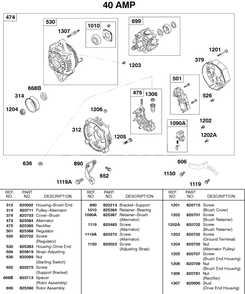 Alternator 40 Amp Diagram and Parts List for 437447-0105-XX  Briggs and Stratton Engine